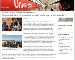 El grup Gaia de la UB, guardonat amb el Premi Ciutat de Barcelona 2013