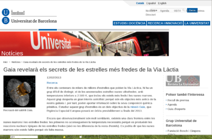 Gaia revelarà els secrets de les estrelles més fredes de la Via Làctia (UB news, 12 Feb 2013)