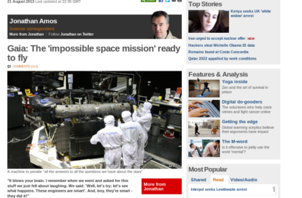 Gaia: The ‘impossible space mission’ ready to fly (BBC, 21 Aug 2013)