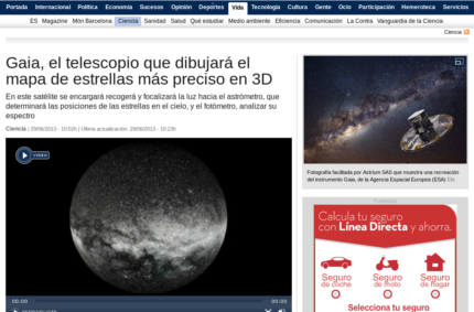 Gaia, el telescopio que dibujará el mapa de estrellas más preciso en 3D (La Vanguardia, 29 Jun 2013)