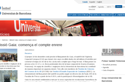 Missió Gaia: comença el compte enrere (UB news, 10 Dec 2013)