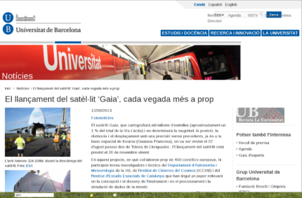 El llançament del satèl·lit ‘Gaia’, cada vegada més a prop (UB news, 12 Sep 2013)