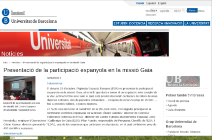 Presentació de la participació espanyola en la missió Gaia (UB news, 30 Oct 2012)