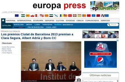 Los premios Ciutat de Barcelona 2013 premian a Clara Segura, Albert Adrià y Born CC (Europa Press, 4 Feb 2014)
